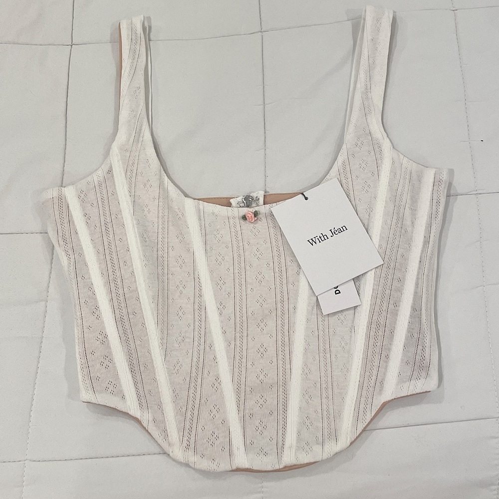 NEW W/ TAGS With Jéan Cindy Corset Top White Pointelle Size Small